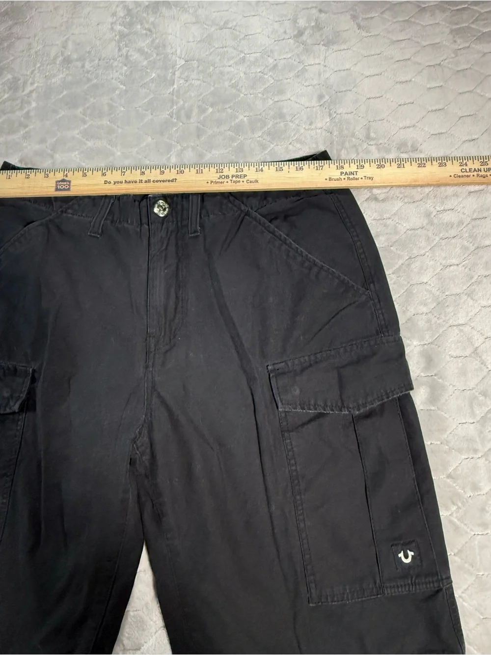 True Religion Cargo Shorts Size 34 Black Utility Y2K Streetwear